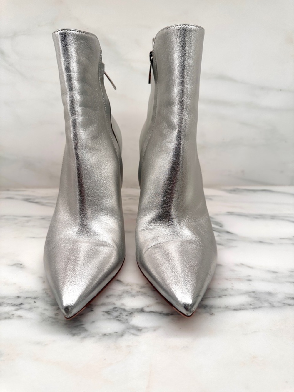 Gianvito Rossi Metallic Silver Pointed Toe Ankle Boots